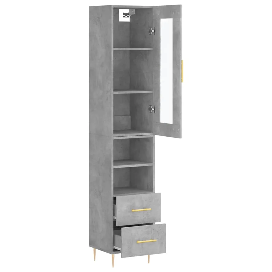 Buffet haut Gris béton 34,5x34x180 cm Bois d'ingénierie - 4