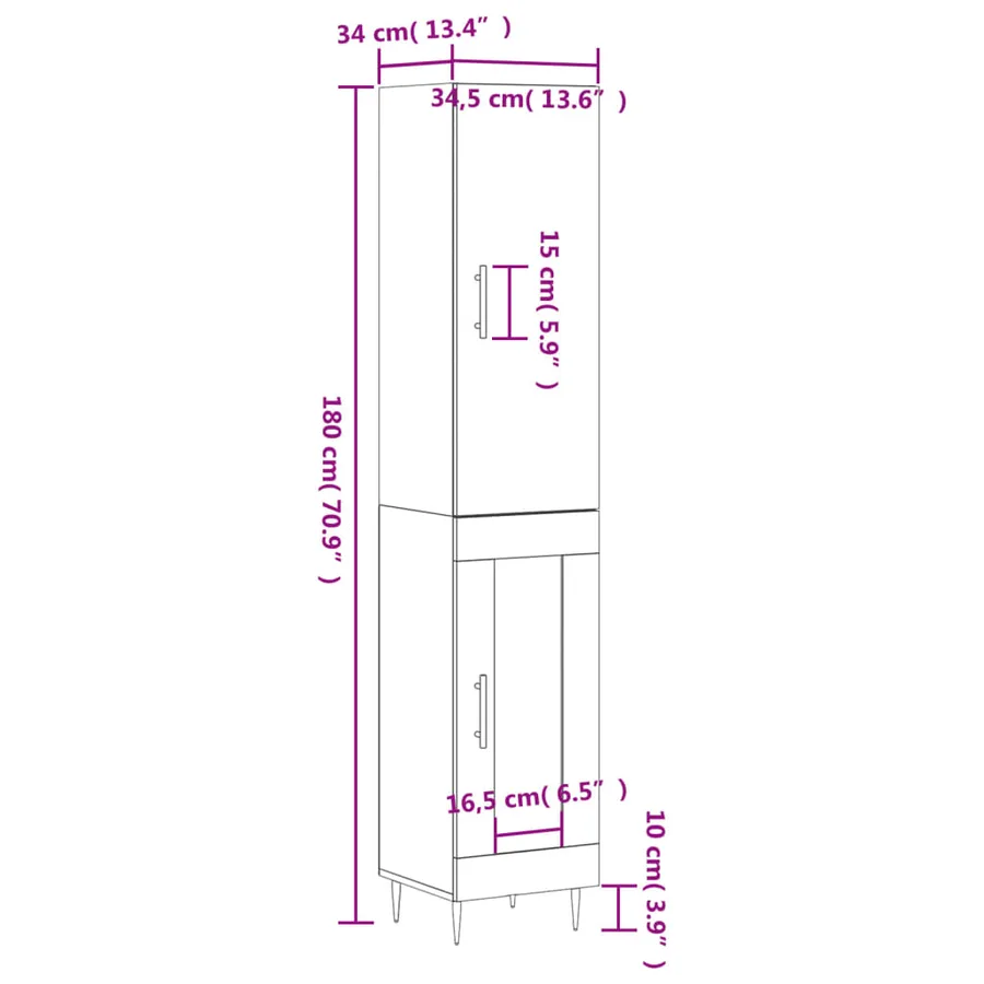 Buffet haut Sonoma gris 34,5x34x180 cm Bois d'ingénierie - 13