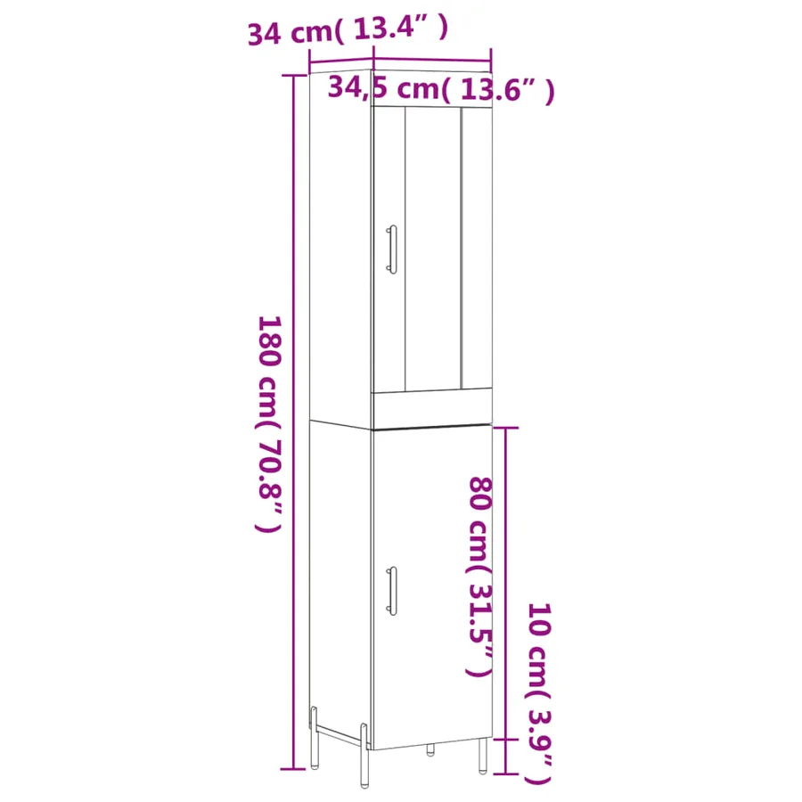 Buffet haut Sonoma gris 34,5x34x180 cm Bois d'ingénierie - 13