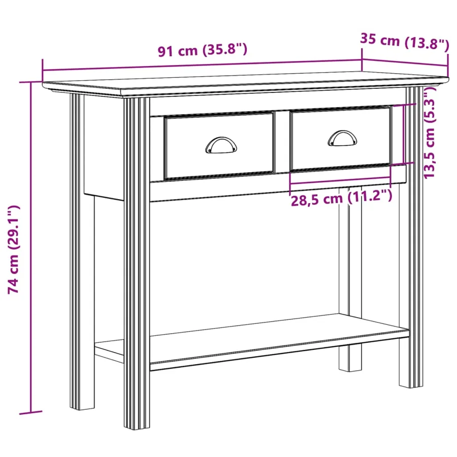 Table console BODO blanc 91x35x74 cm bois de pin massif - 8