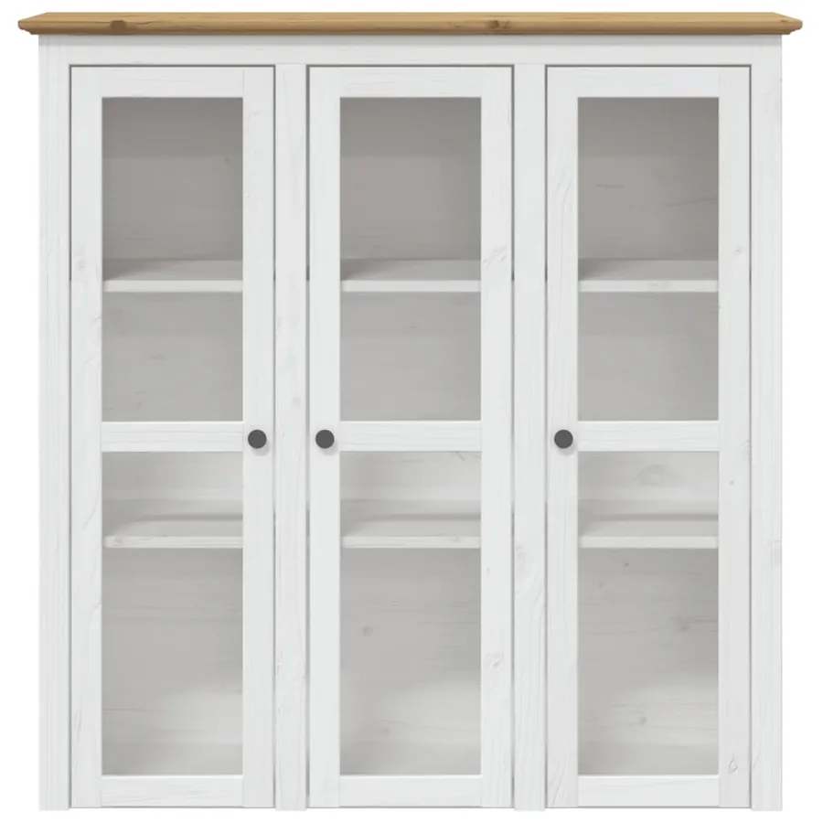Armoire avec portes vitrées BODO blanc marron bois pin massif - 3
