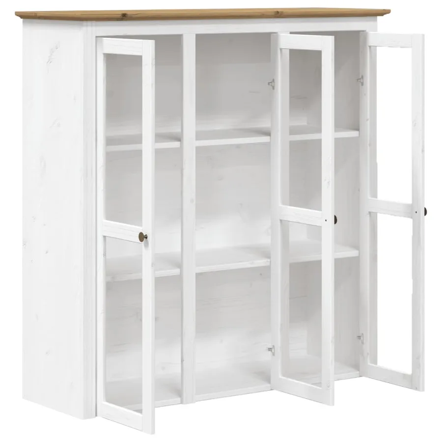 Armoire avec portes vitrées BODO blanc marron bois pin massif - 4