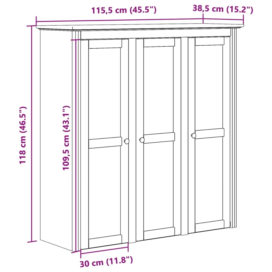 Armoire avec portes vitrées BODO blanc marron bois pin massif - 8
