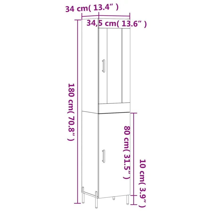 Buffet haut Gris béton 34,5x34x180 cm Bois d'ingénierie - 13