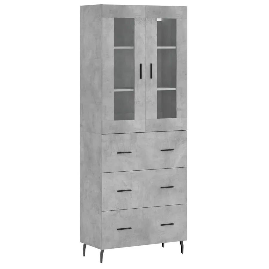 Buffet haut Gris béton 69,5x34x180 cm Bois d'ingénierie - 2