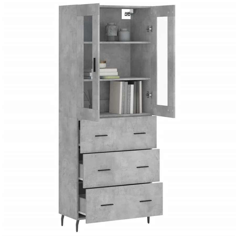 Buffet haut Gris béton 69,5x34x180 cm Bois d'ingénierie - 3