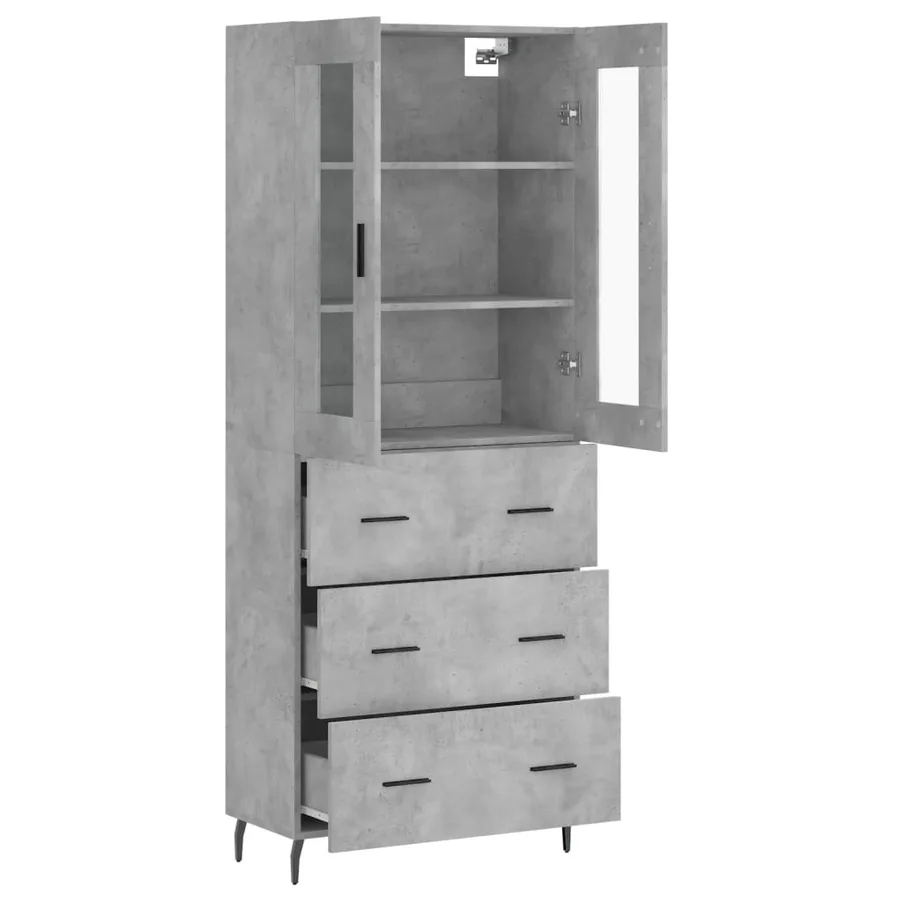 Buffet haut Gris béton 69,5x34x180 cm Bois d'ingénierie - 4