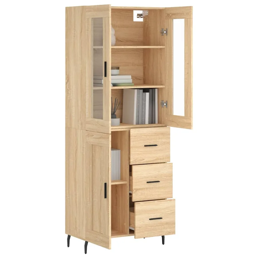 Buffet haut Chêne sonoma 69,5x34x180 cm Bois d'ingénierie - 3