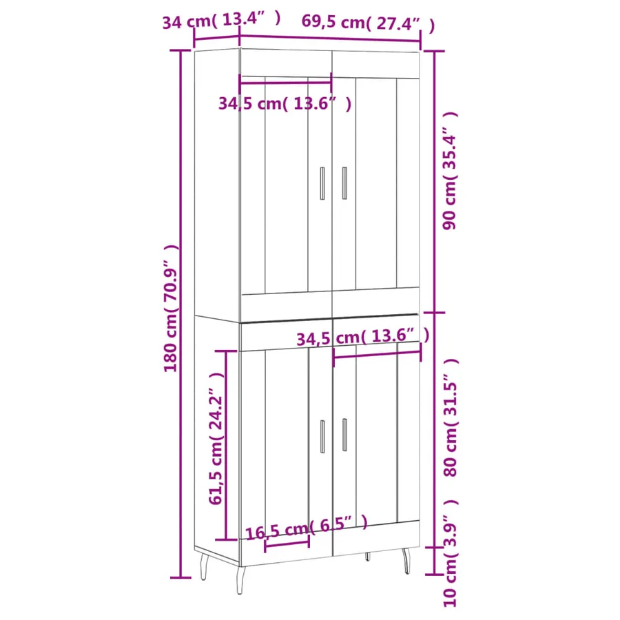 Buffet haut Sonoma gris 69,5x34x180 cm Bois d'ingénierie - 13