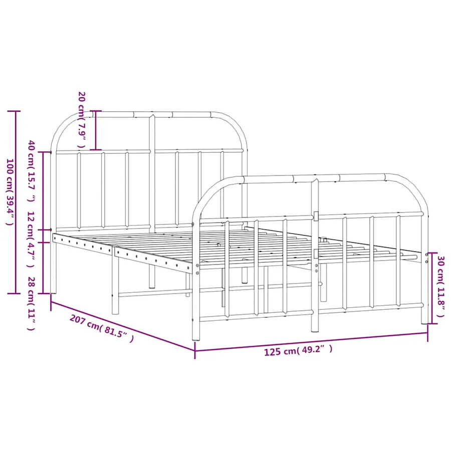 Cadre de lit métal sans matelas et pied de lit blanc 120x200 cm - 10