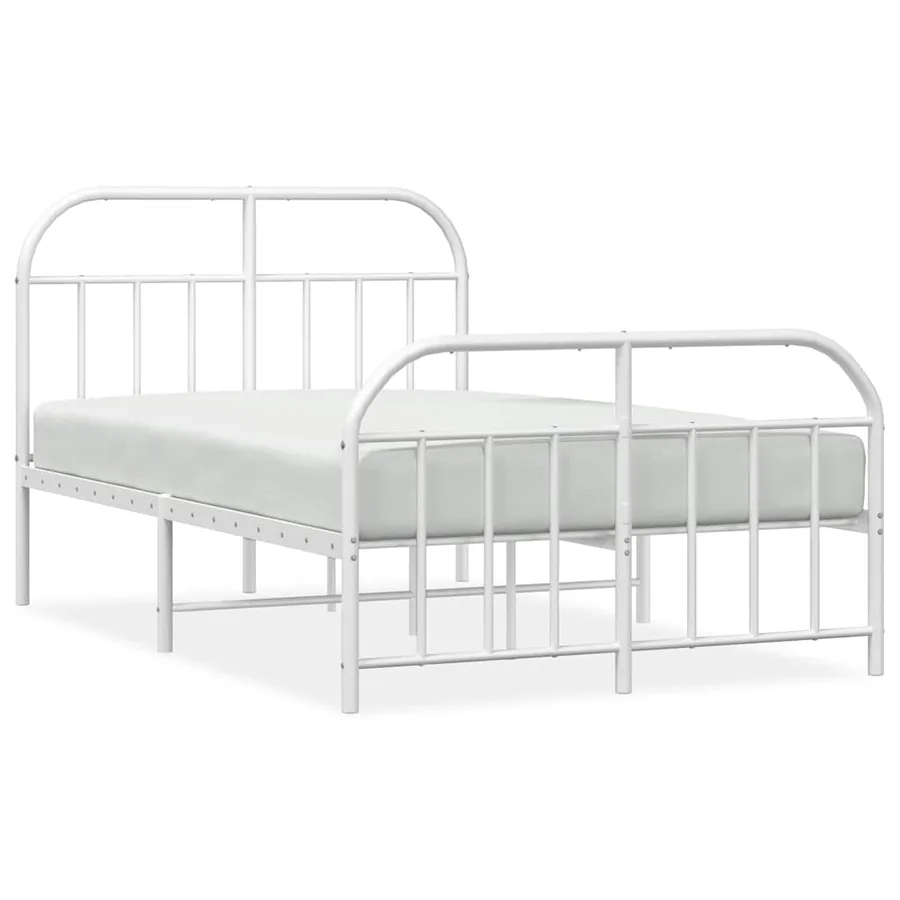 Cadre de lit métal sans matelas et pied de lit blanc 120x200 cm - 2