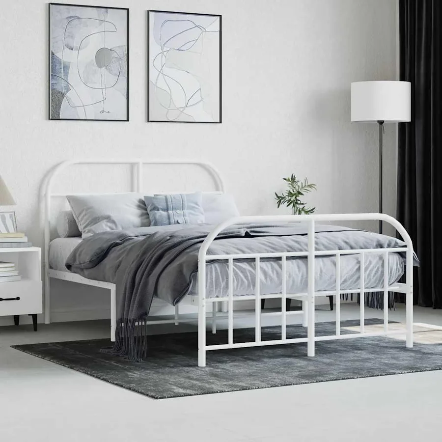 Cadre de lit métal sans matelas et pied de lit blanc 120x200 cm - 4
