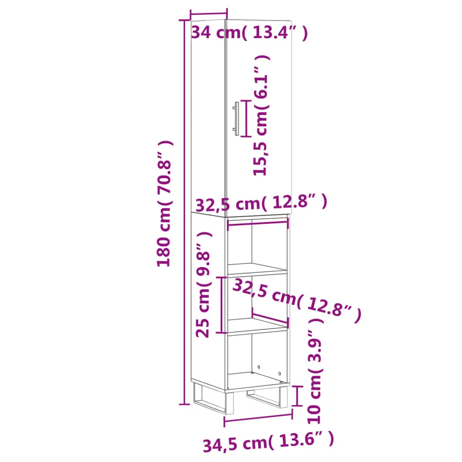 Buffet haut Chêne fumé 34,5x34x180 cm Bois d'ingénierie - 13