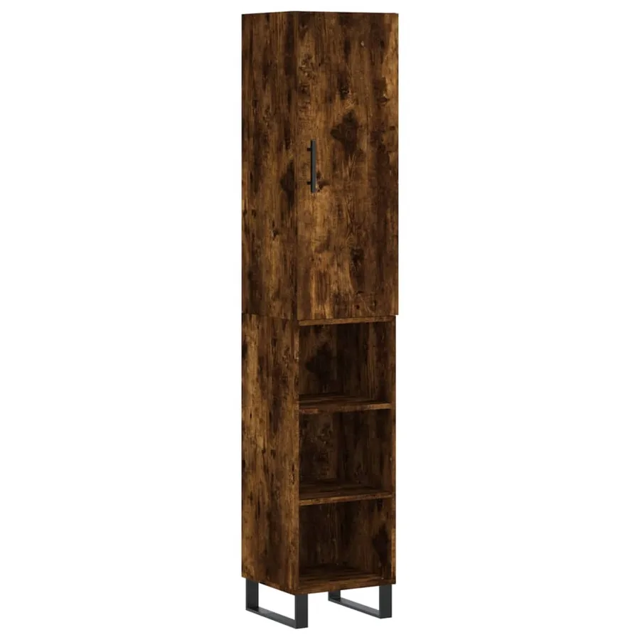 Buffet haut Chêne fumé 34,5x34x180 cm Bois d'ingénierie - 2