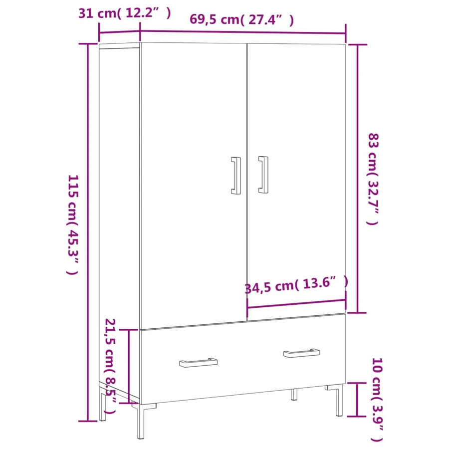 Buffet haut blanc brillant 69,5x31x115 cm bois d'ingénierie - 13