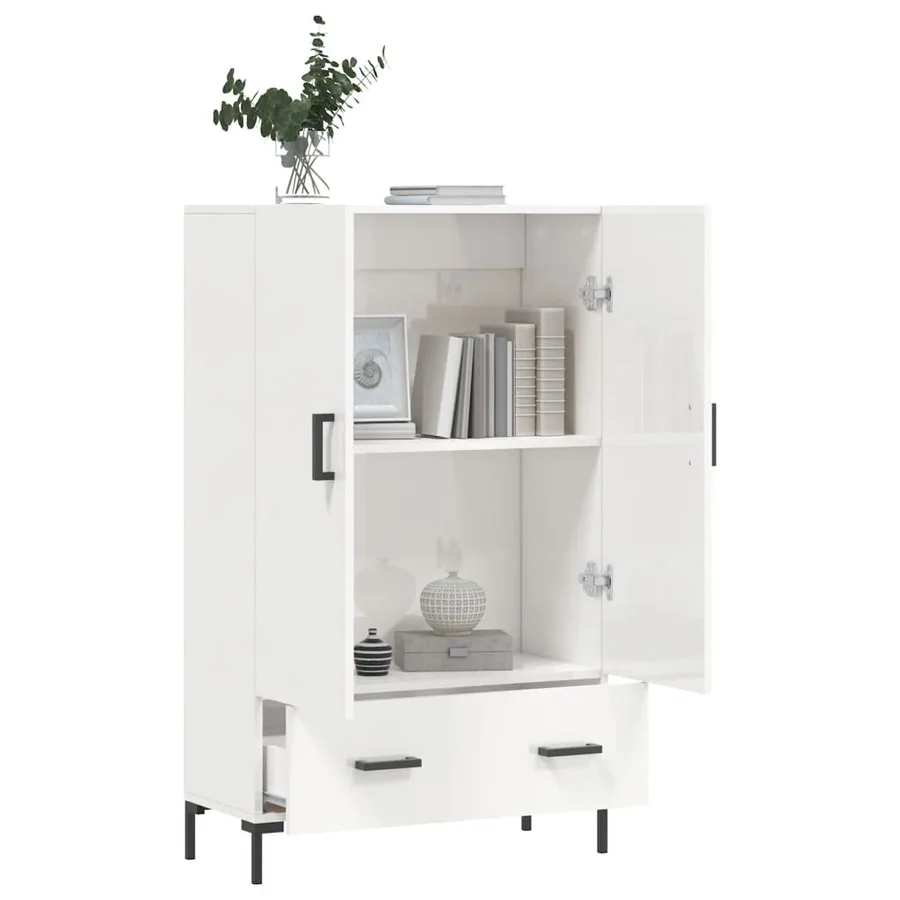 Buffet haut blanc brillant 69,5x31x115 cm bois d'ingénierie - 4