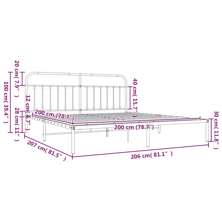 Cadre de lit métal sans matelas et tête de lit blanc 200x200 cm - 10