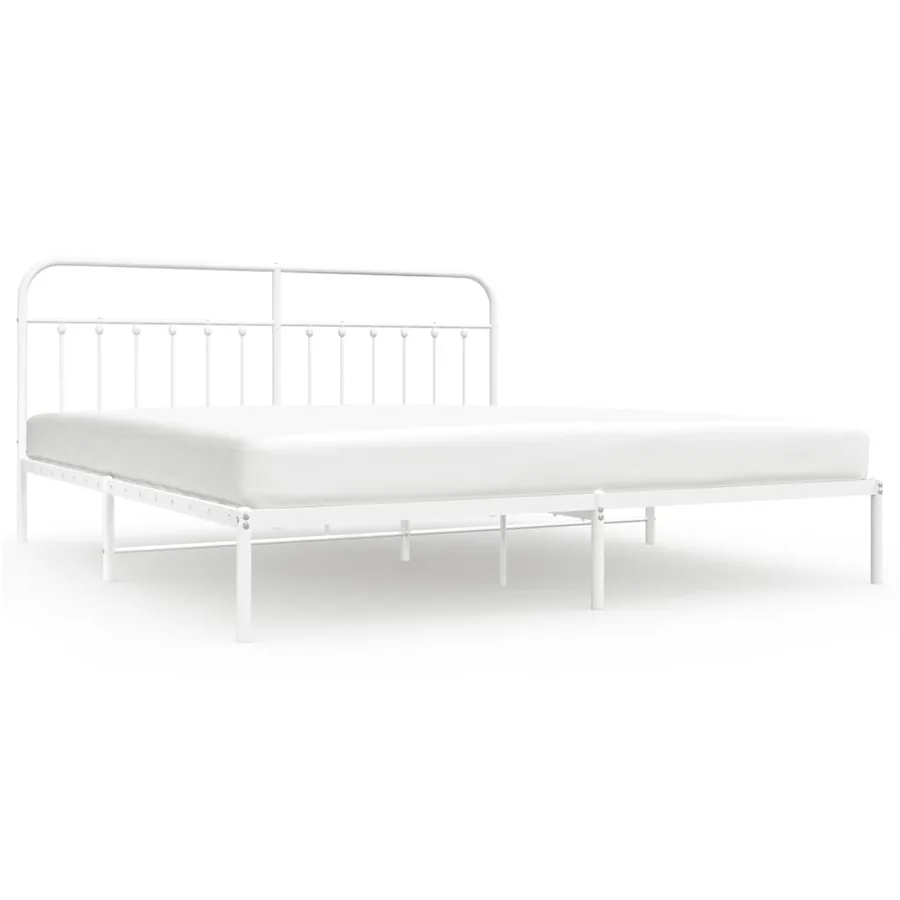 Cadre de lit métal sans matelas et tête de lit blanc 200x200 cm - 2