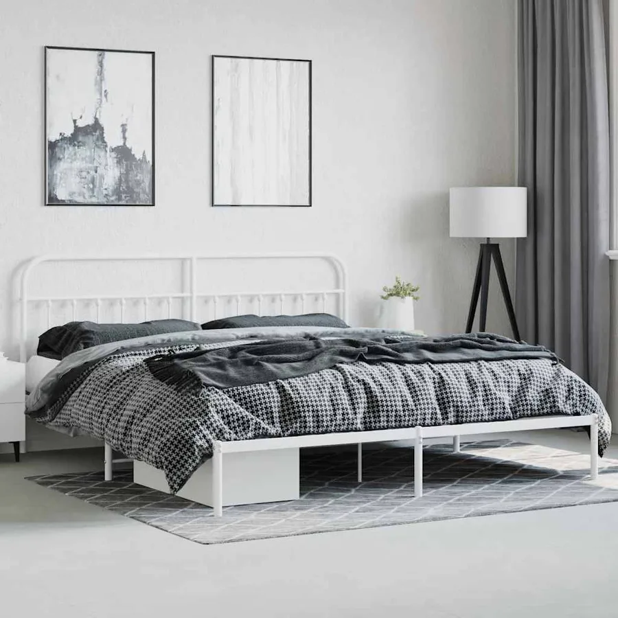 Cadre de lit métal sans matelas et tête de lit blanc 200x200 cm - 4