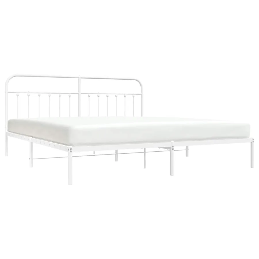Cadre de lit métal sans matelas et tête de lit blanc 200x200 cm - 5