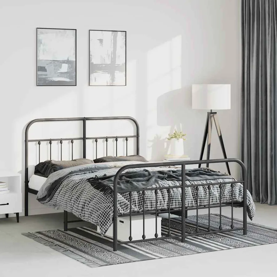 Cadre de lit métal sans matelas avec pied de lit noir 150x200cm