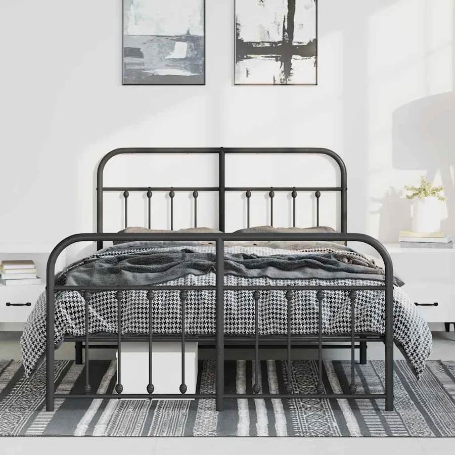 Cadre de lit métal sans matelas avec pied de lit noir 150x200cm - 3