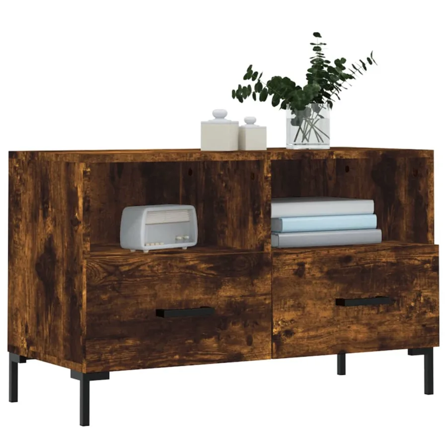 Meuble TV Chêne fumé 80x36x50 cm Bois d'ingénierie - 3