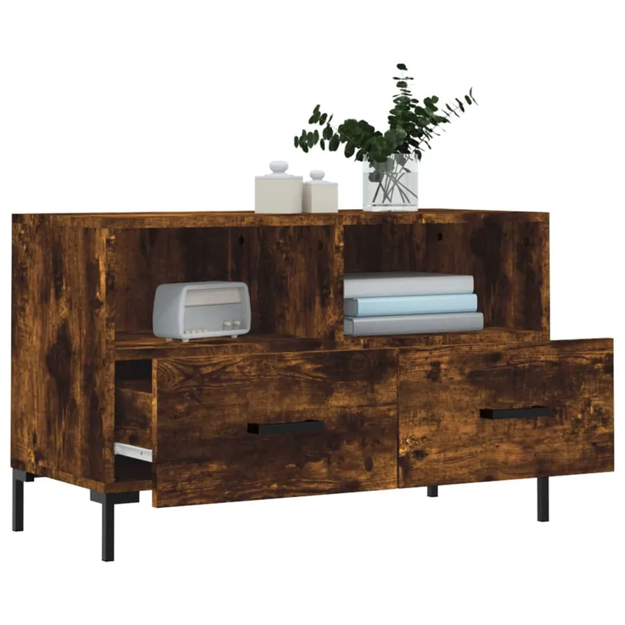 Meuble TV Chêne fumé 80x36x50 cm Bois d'ingénierie - 4