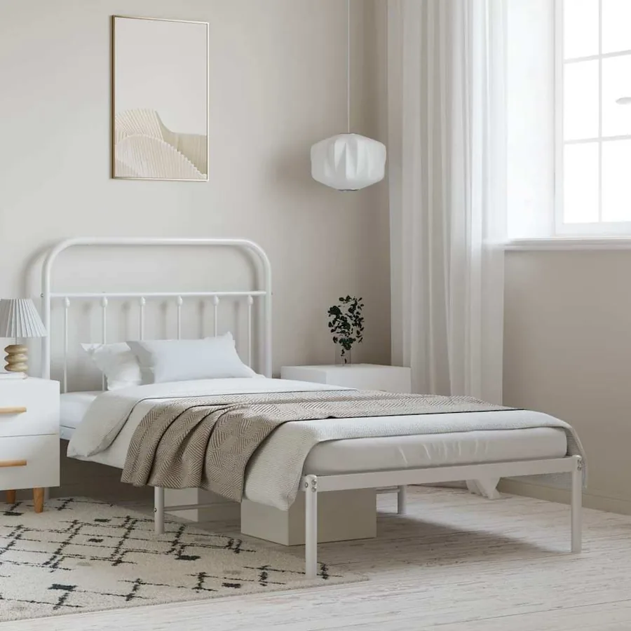 Cadre de lit métal sans matelas et tête de lit blanc 100x200 cm