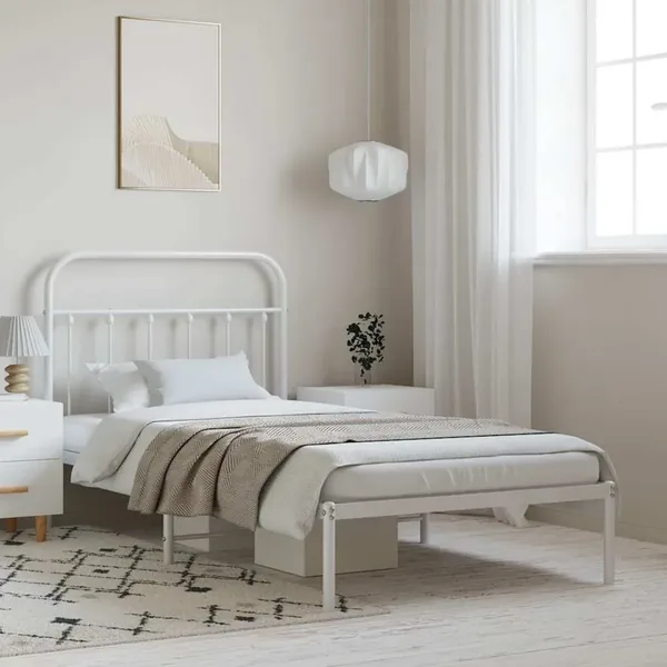 Cadre de lit métal sans matelas et tête de lit blanc 100x200 cm