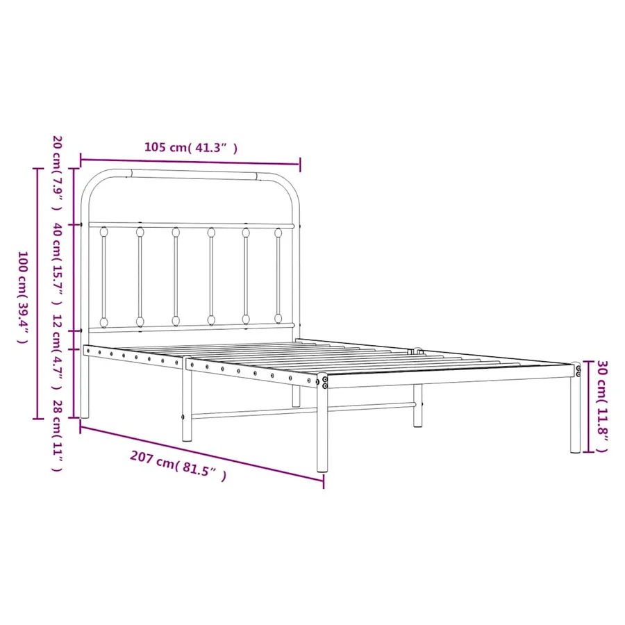 Cadre de lit métal sans matelas et tête de lit blanc 100x200 cm - 10