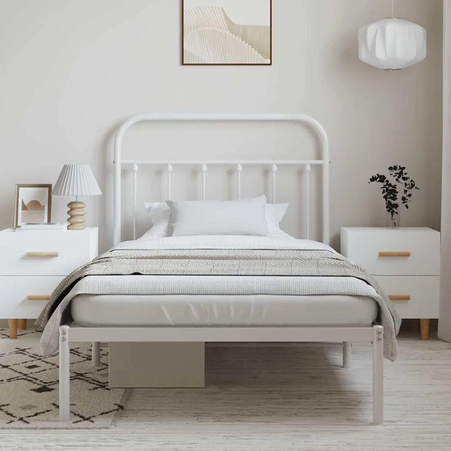 Cadre de lit métal sans matelas et tête de lit blanc 100x200 cm - 3