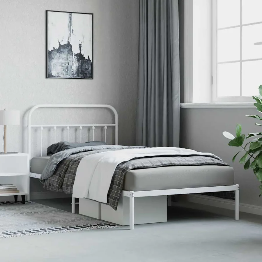Cadre de lit métal sans matelas et tête de lit blanc 100x200 cm - 5