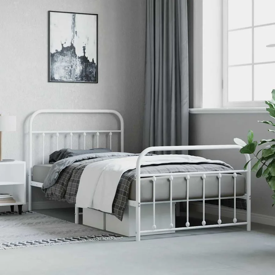Cadre de lit métal sans matelas et pied de lit blanc 107x203 cm - 4