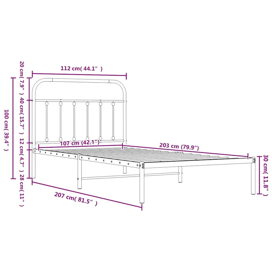 Cadre de lit métal sans matelas et pied de lit blanc 107x203 cm - 9