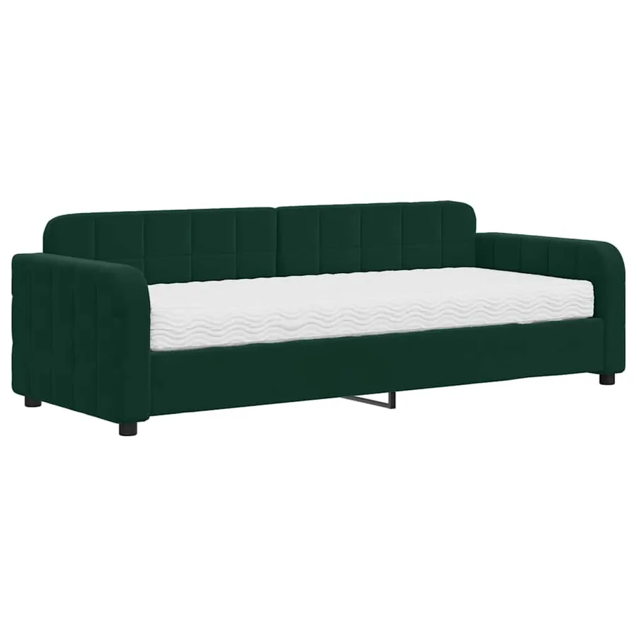 Lit de jour avec matelas vert foncé 80x200 cm velours - 2
