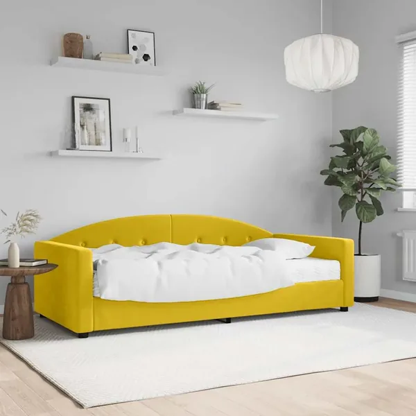 Lit de jour avec matelas jaune 90x200 cm velours