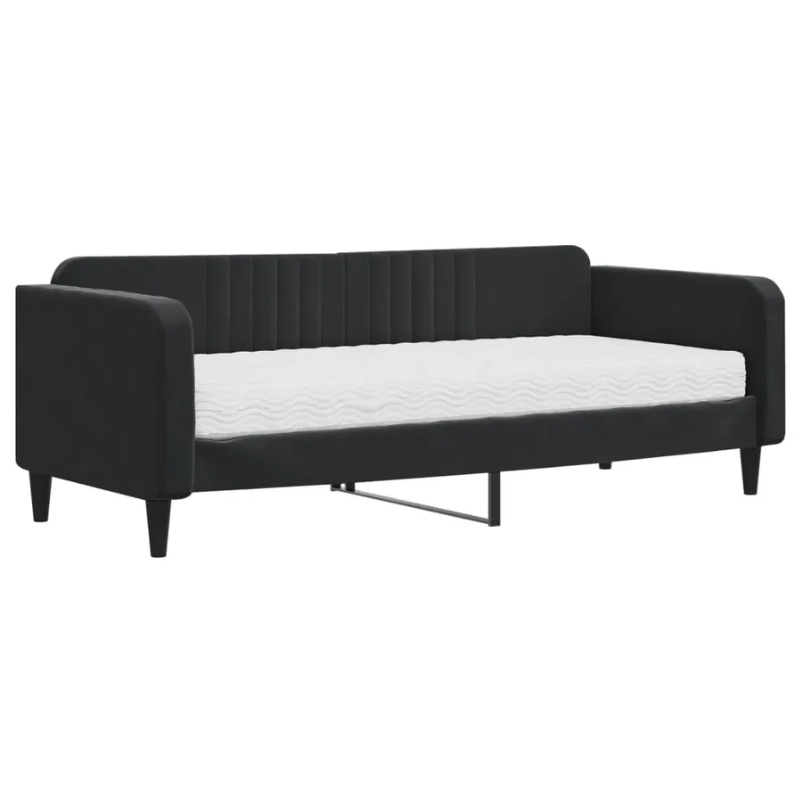 Lit de jour avec matelas noir 90x200 cm velours - 2