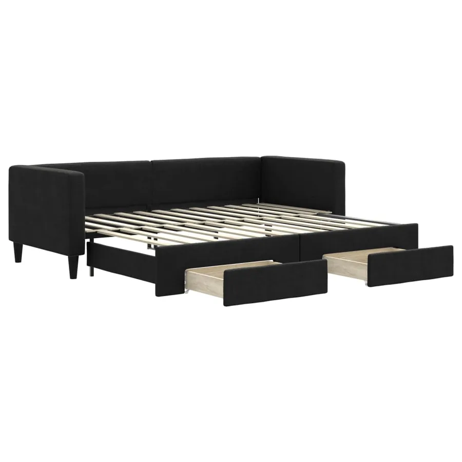Lit de jour avec gigogne et tiroirs sans matelas noir 80x200 cm - 2