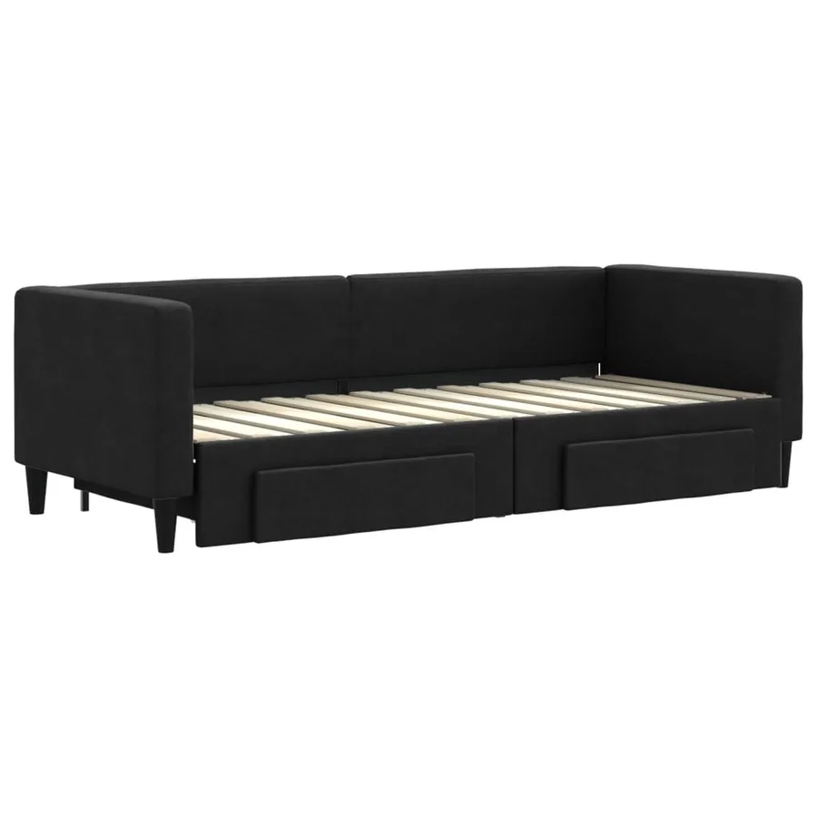 Lit de jour avec gigogne et tiroirs sans matelas noir 80x200 cm - 3