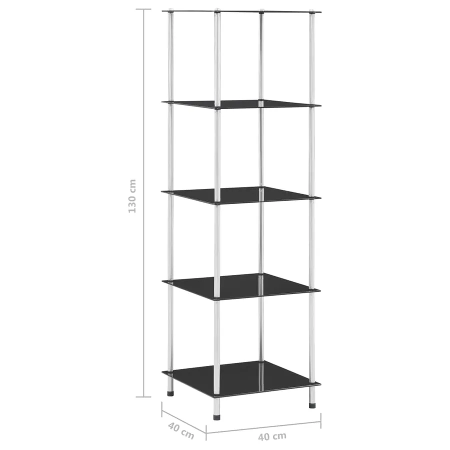 Étagère 5 niveaux Noir 40x40x130 cm Verre trempé - 6