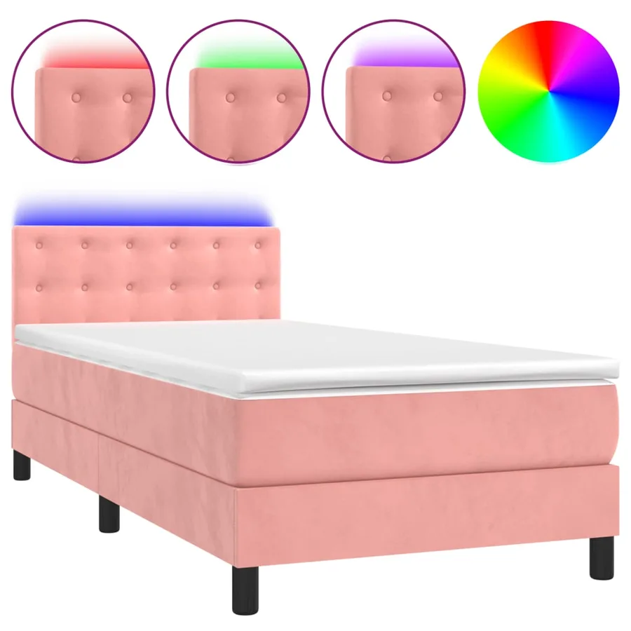 Sommier à lattes de lit avec matelas et LED Rose 90x200 cm - 2