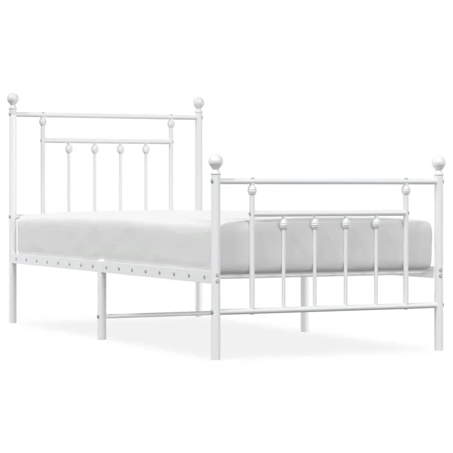 Cadre de lit métal sans matelas avec pied de lit blanc 90x200cm - 2