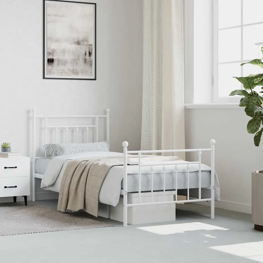 Cadre de lit métal sans matelas avec pied de lit blanc 90x200cm - 4