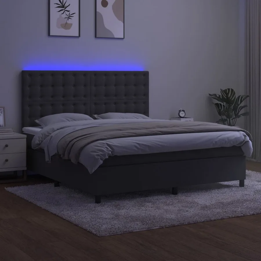 Sommier à lattes de lit matelas et LED Gris foncé 160x200 cm - 4