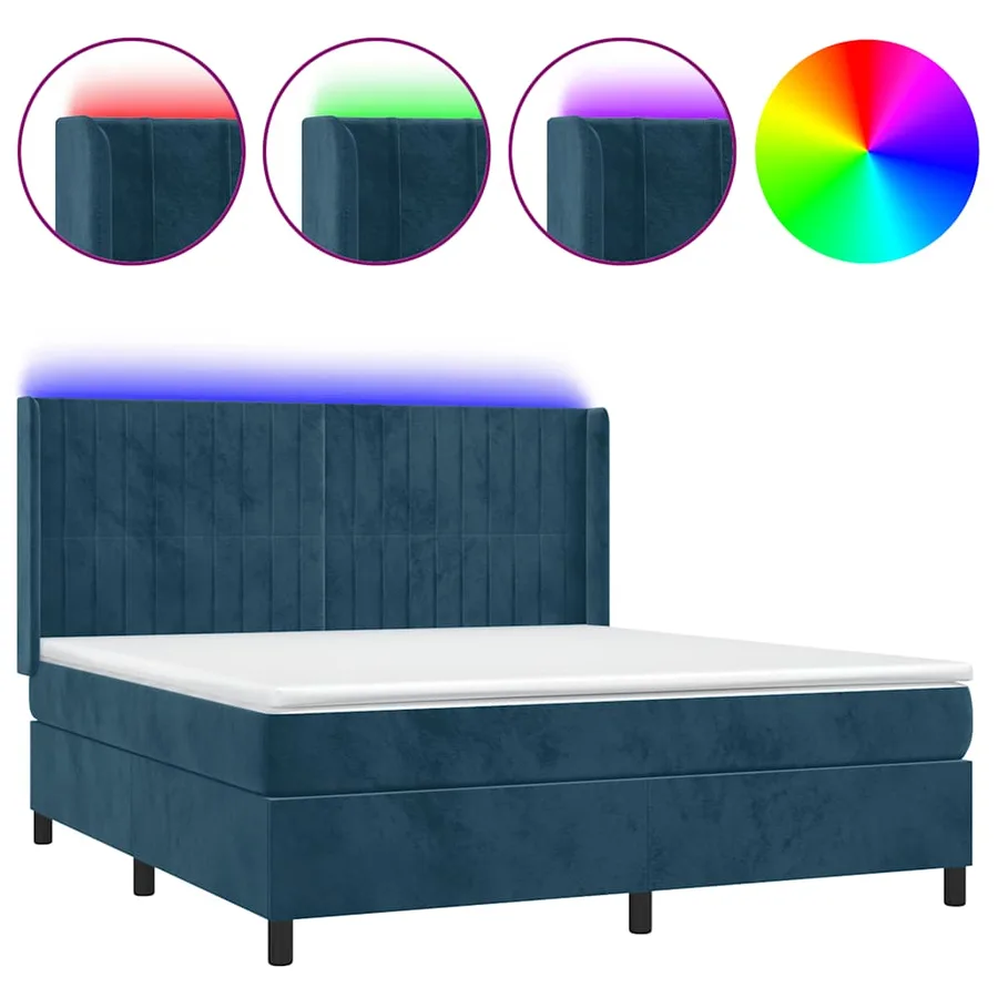Sommier à lattes de lit matelas et LED Bleu foncé 160x200 cm - 2
