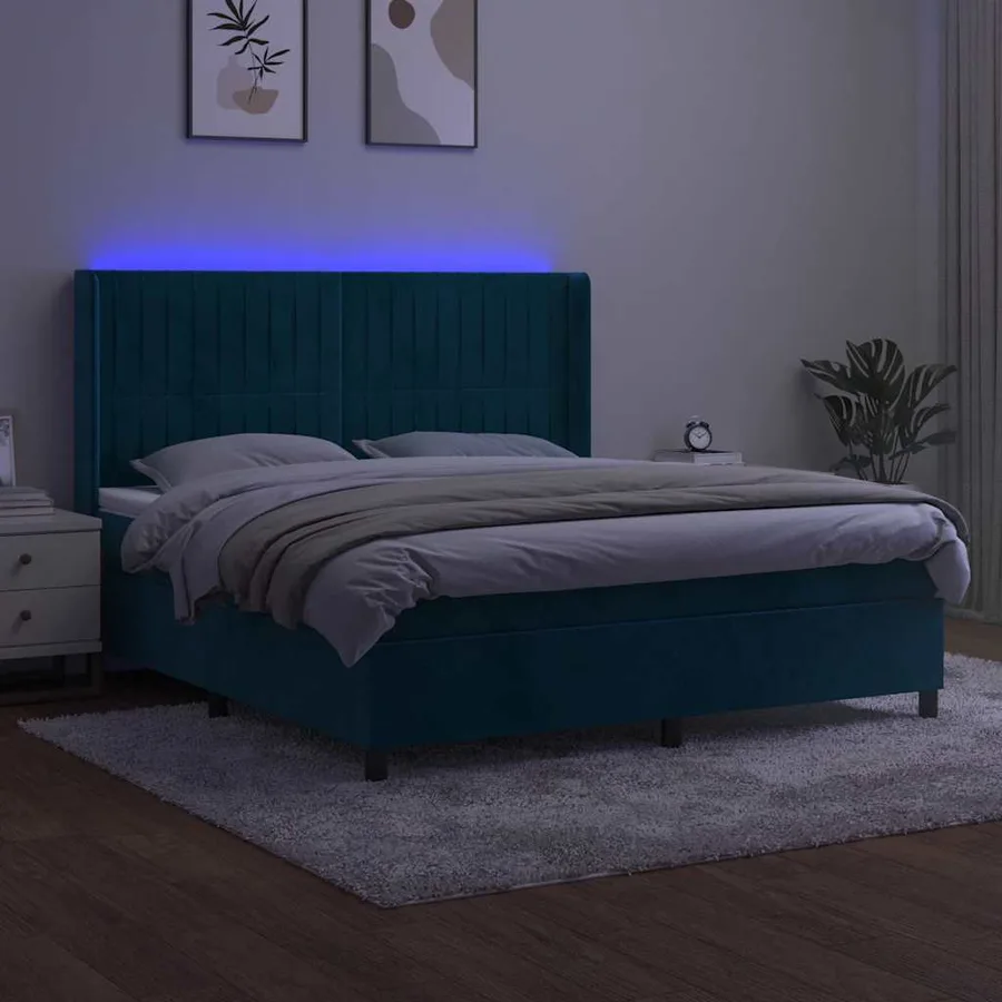 Sommier à lattes de lit matelas et LED Bleu foncé 160x200 cm - 4