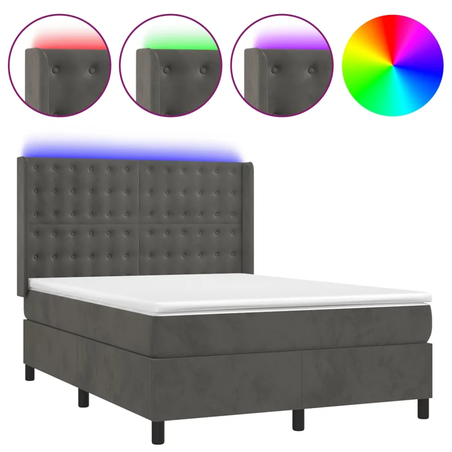 Sommier à lattes de lit matelas et LED Gris foncé 140x190 cm - 2