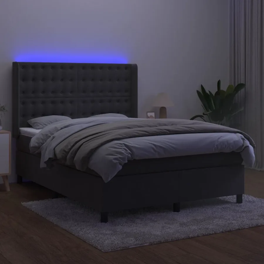 Sommier à lattes de lit matelas et LED Gris foncé 140x190 cm - 3