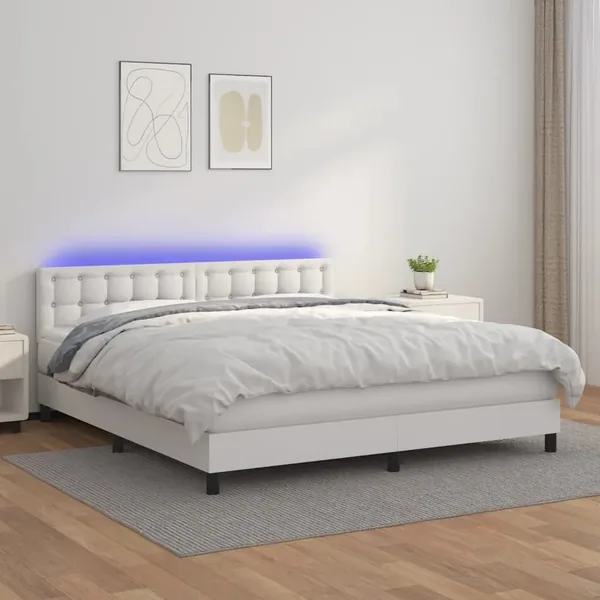 Sommier à lattes de lit avec matelas et LED Blanc 160x200 cm